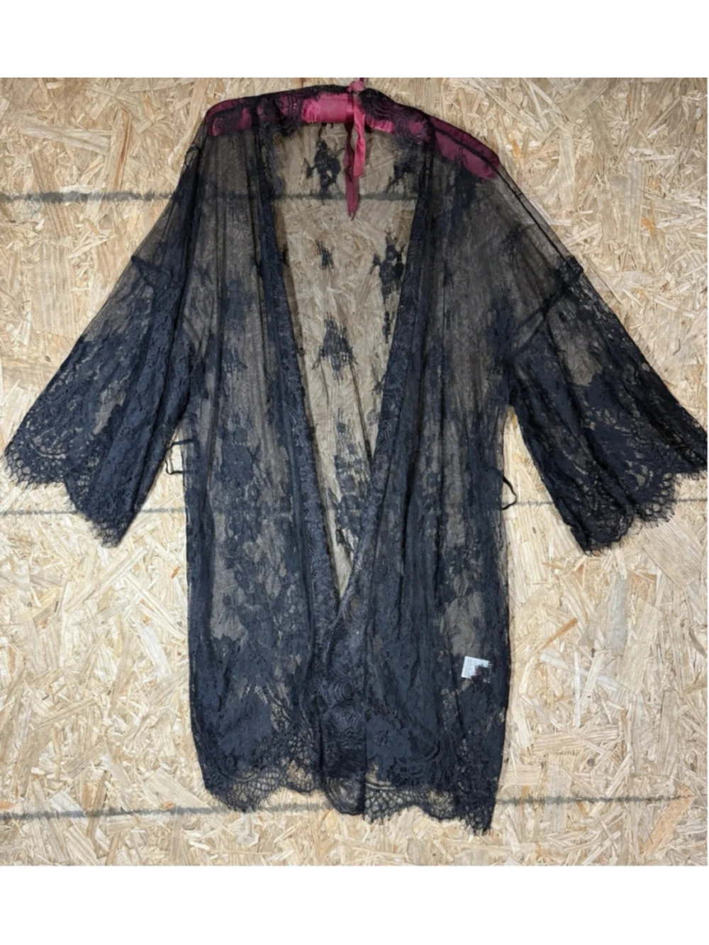 Black Lace Kimono Robe 2XL Sheer Floral Fairycore Boho Lingerie Duster Witchy